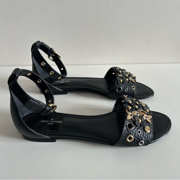 LOUIS VUITTON TROPICAL BLOOM SANDALS SHOES SZ 37 BLACK BNIB LIMITED EDITION - Picture 7 of 9